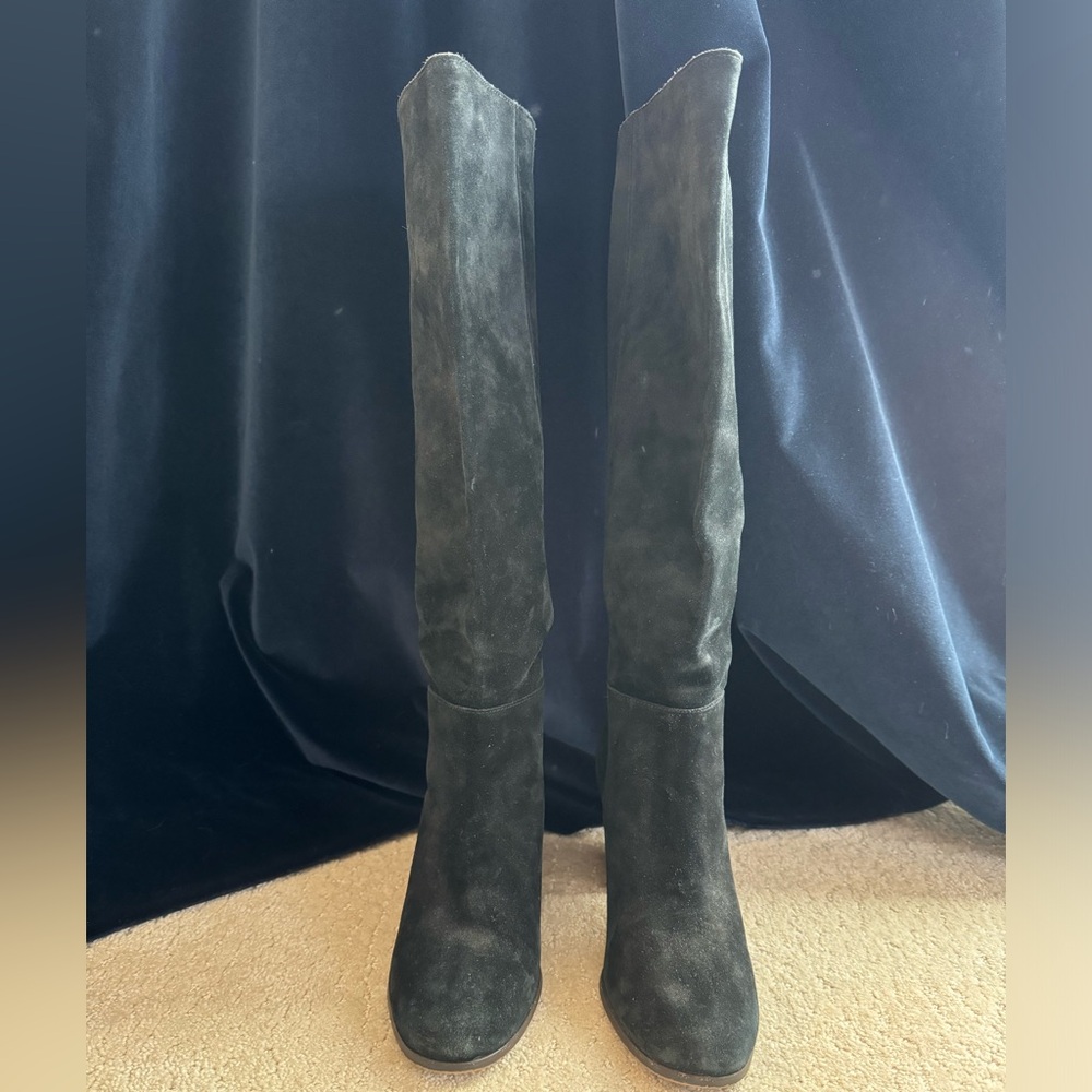 Cole Haan Black Suede Stacked Heel Boots Size 8